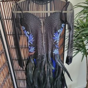 XS/S Black & Blue Ballroom Latin Rhythm Competition dance dress, Swarovski